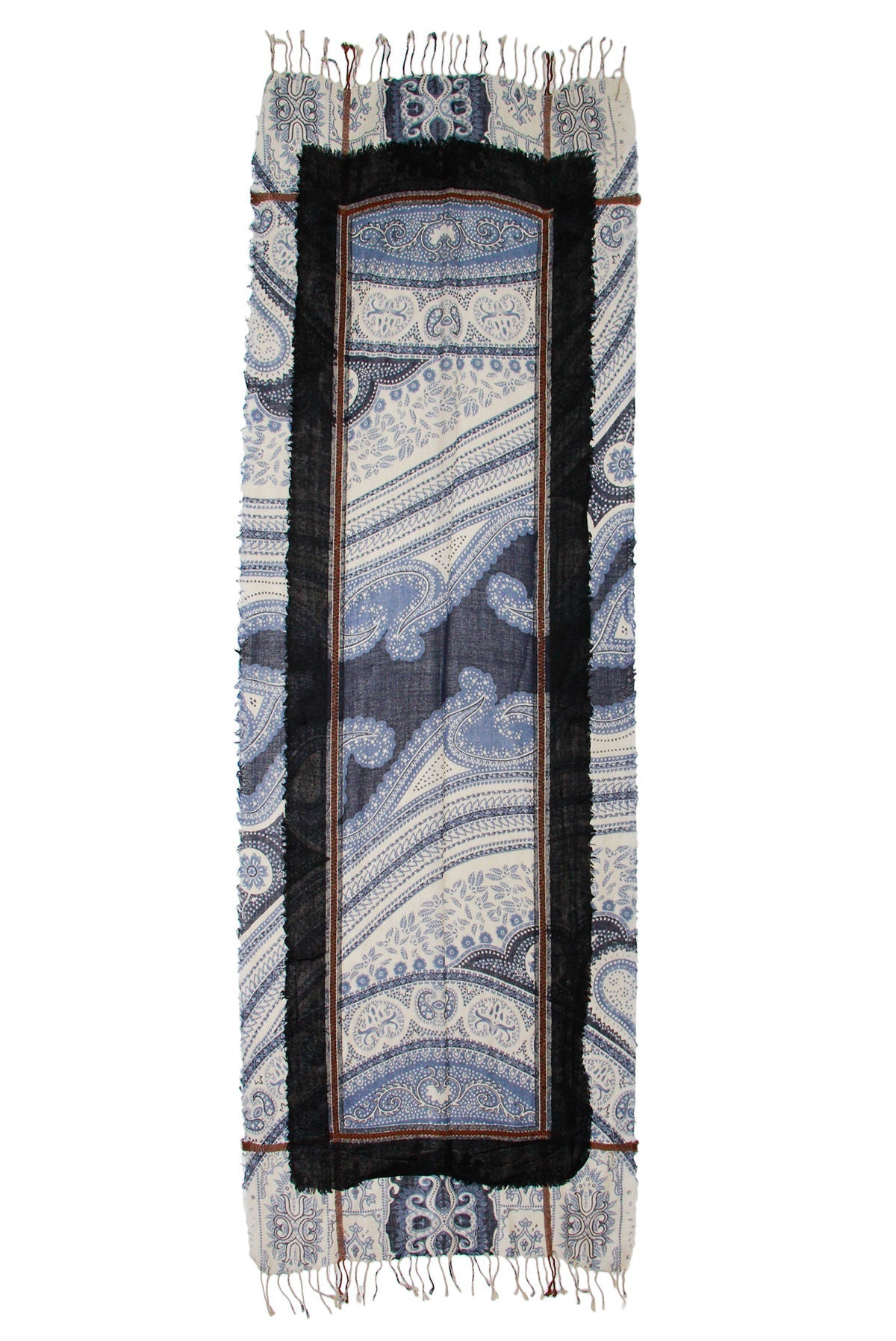 Paisley Patchwork Frayed Scarf - Corn Flower Blue
