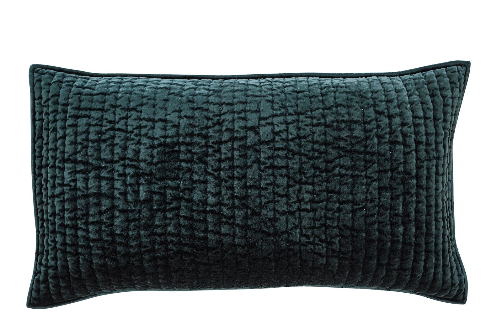 KS-363-2036_1|Luxurious dark teal velvet quilted pillow sham, featuring a crushed texture and grid quilting, perfect for elegant bed styling.