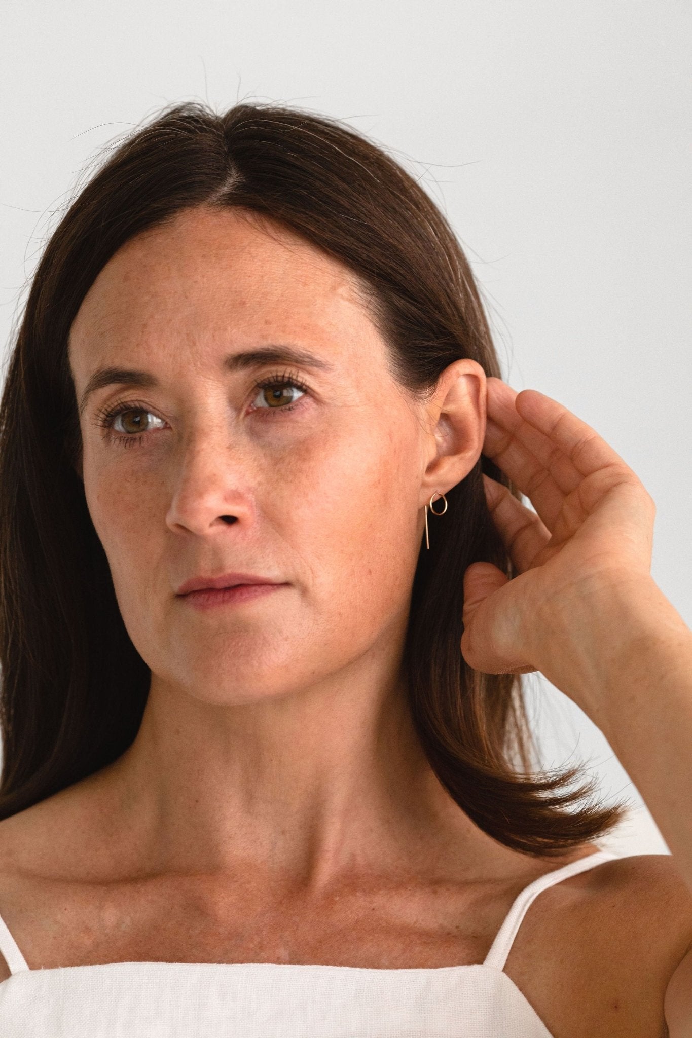 Small Circle Threader Earrings - 14k gold filled, geometric earrings, minimalist earrings, modern ear jackets, Sheena Marshall Jewelry, Denver Colorado
