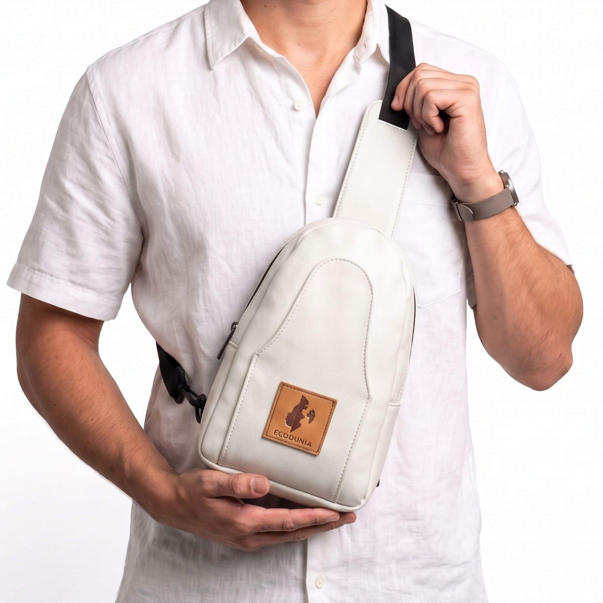 Buru small white vegan leather crossbody sling bag — Ecodunia #color_white