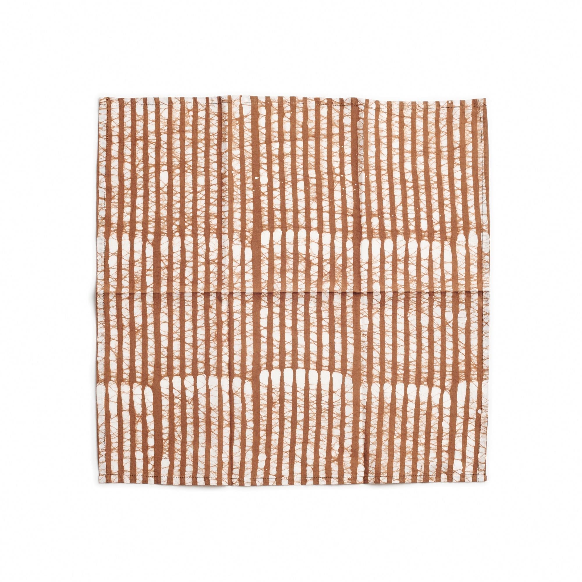Oak Brown Stripes Wax Block Print Cotton Table Napkin - Thumbnail 2