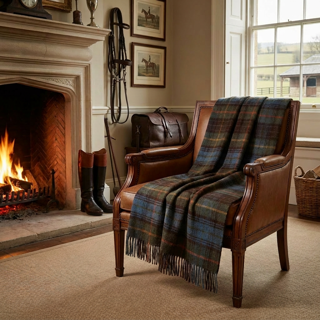Prince of Scots Merino Wool Throw ~ Antique Hunting Stewart ~-Throws and Blankets-[bar code]-Prince of Scots