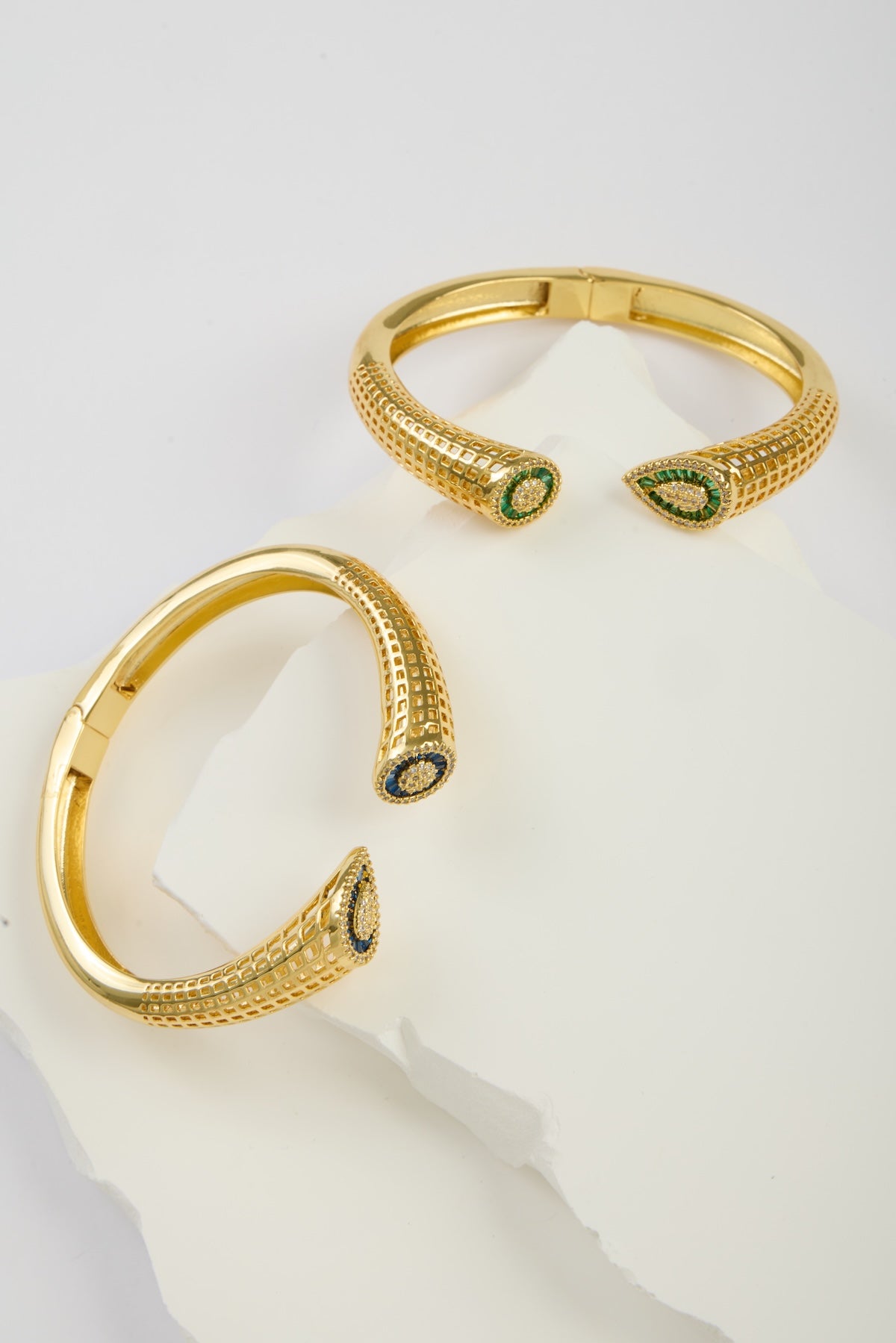 Crystal Bangle Metal Bracelet - Green