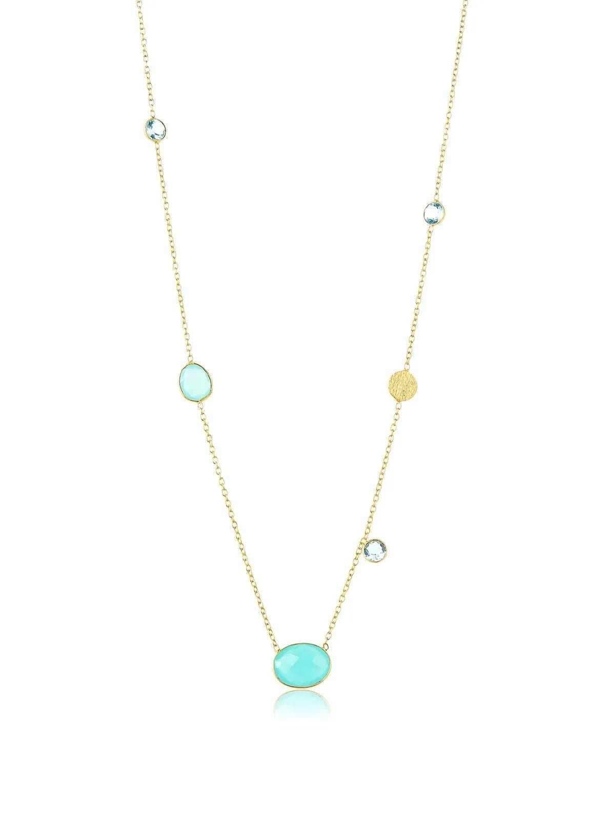 Saachi Blue Topaz & Aqua Chalcecedony Neckla Aqua Marine