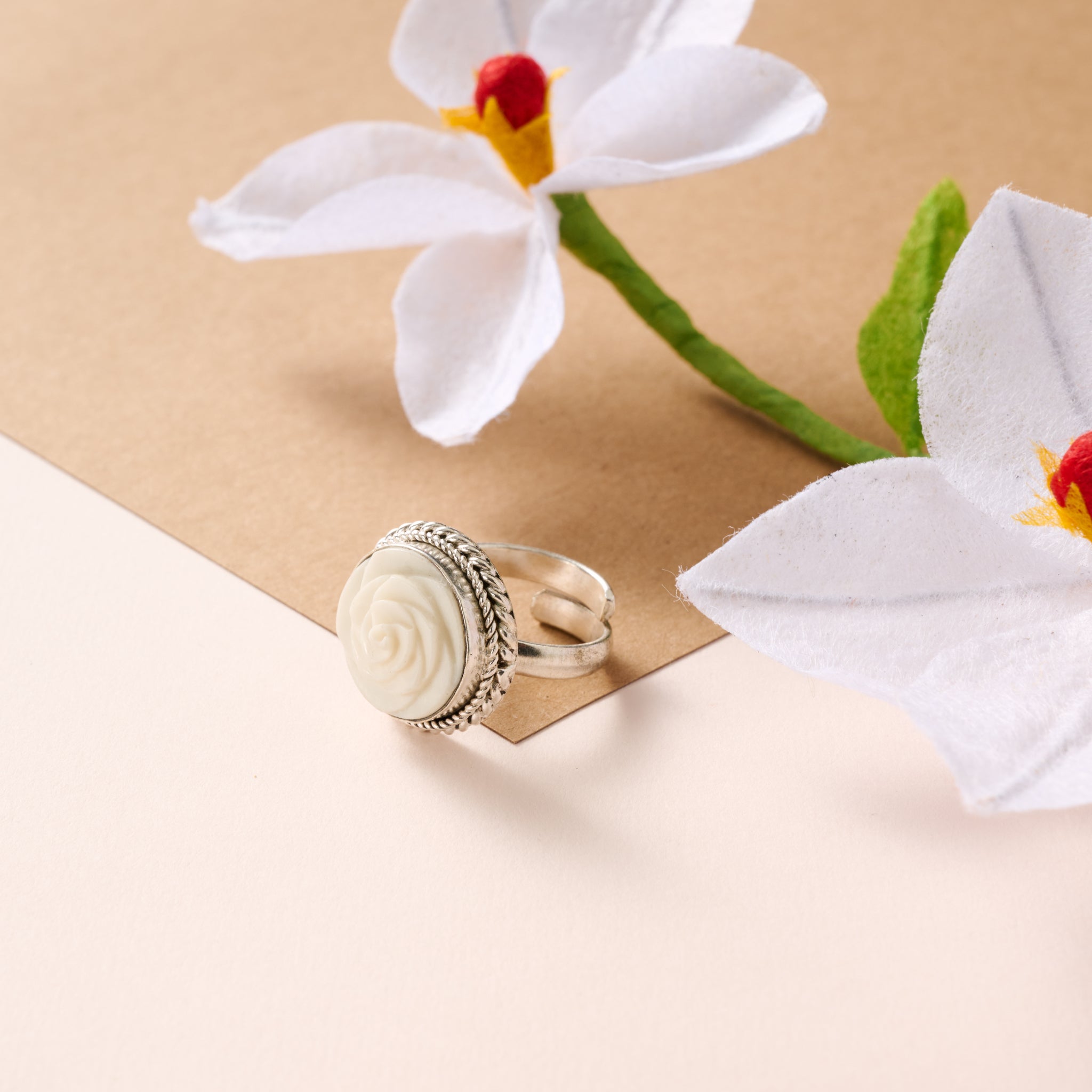 Bagaica Rose Carved Bone Ring – Powered by People
