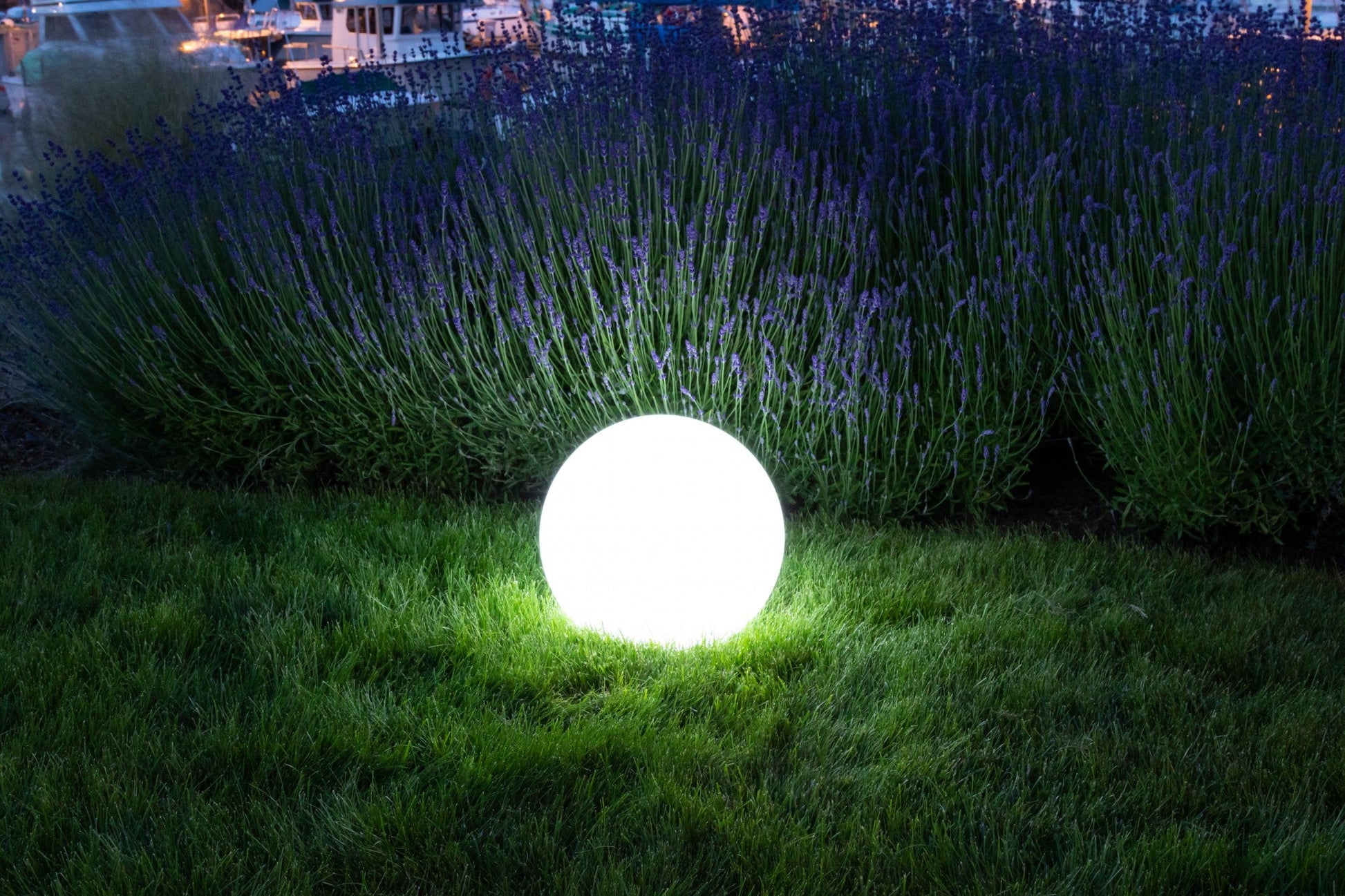 Haverst Moon Lantern at night glowing white
