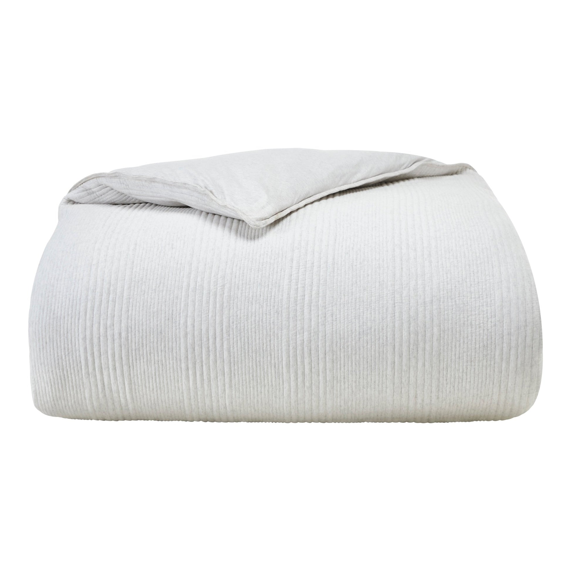 DT-043-9092_6|Folded light grey ribbed duvet cover with a corner draped, showcasing the textured, soft, luxurious bedding material.