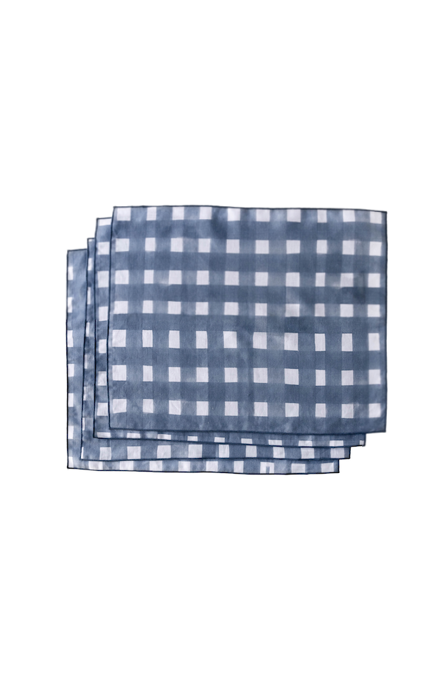 Blue Cross-Hatch linen placemat set of 4 with painterly brushstroke cross-hatch in blue grey - Goldie Home