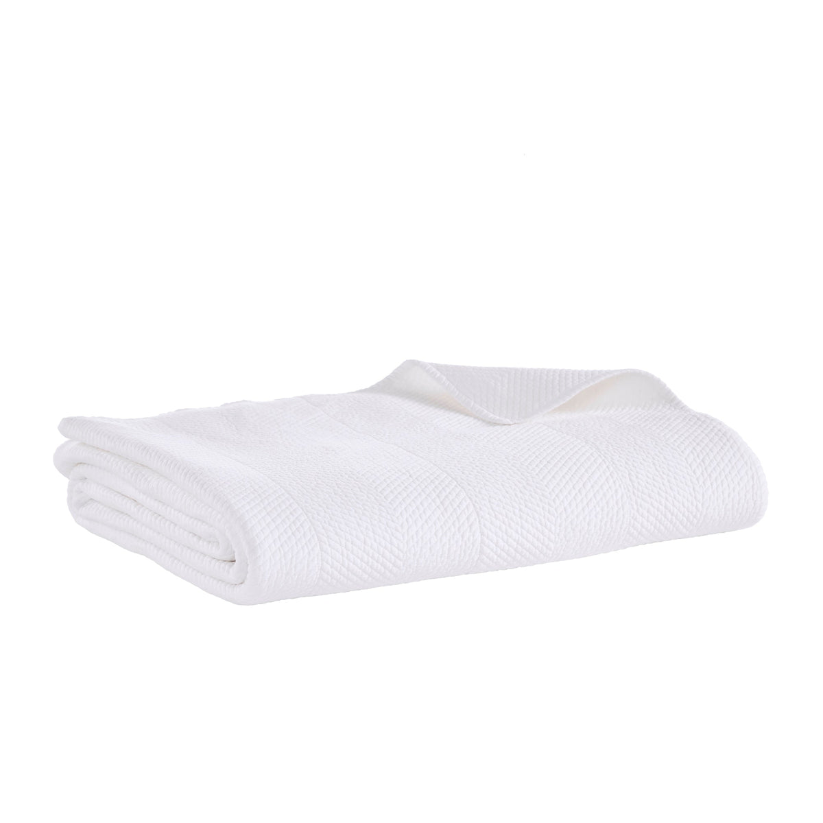 CL-170-9496_7|Crisp white folded coverlet, featuring a subtle chevron textured pattern. Ideal lightweight bedding for modern bedrooms.