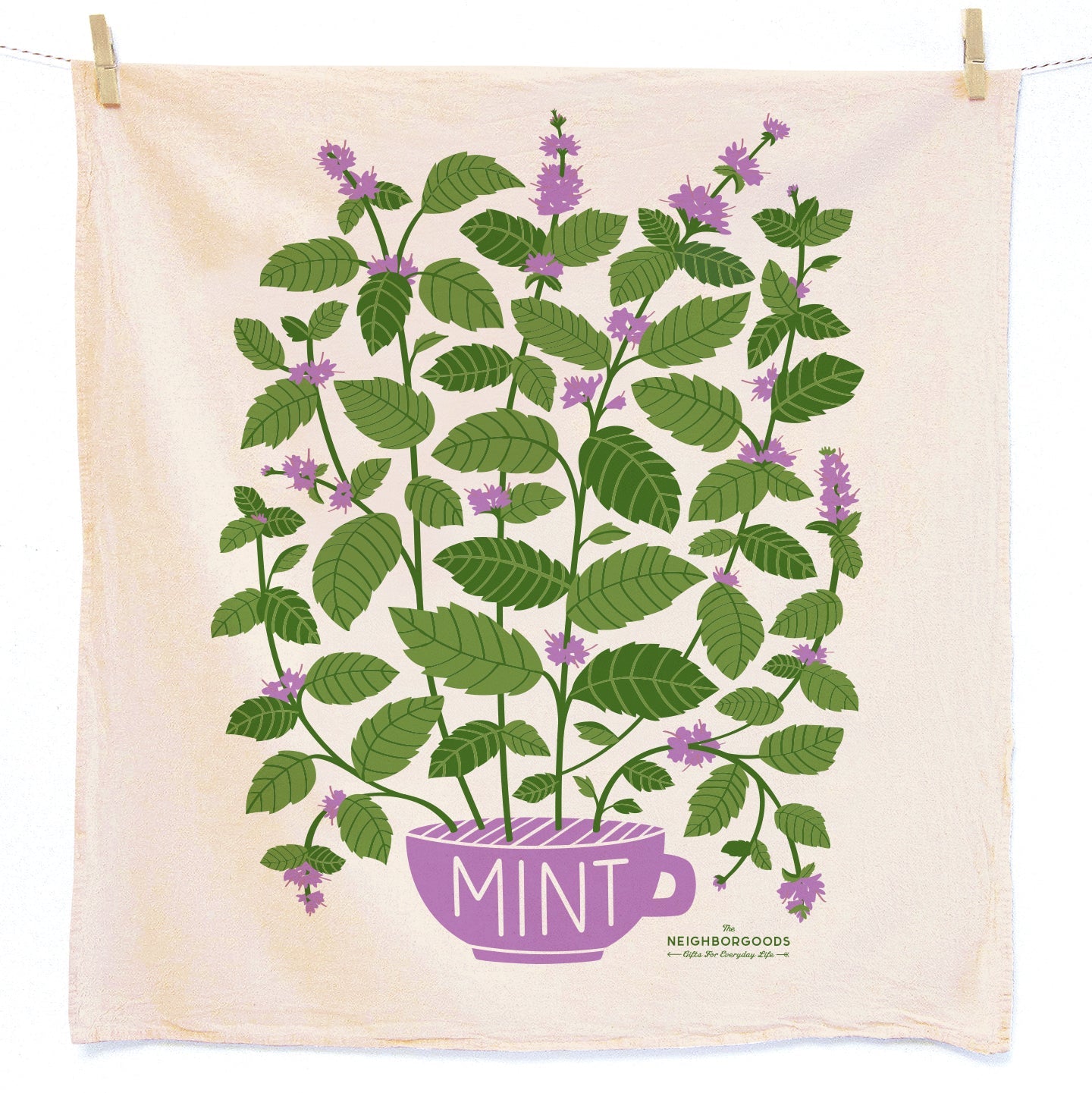 Cotton dish towel with mint design