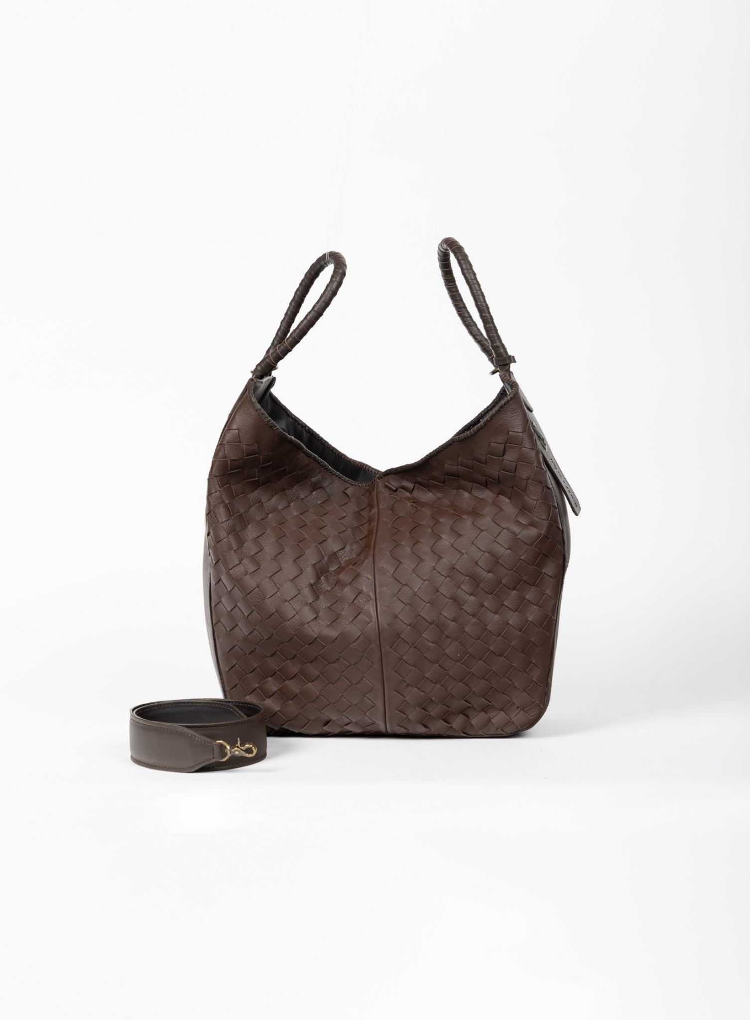 all day leather tote in brown from our womens together collection showcasing it closed side view.
