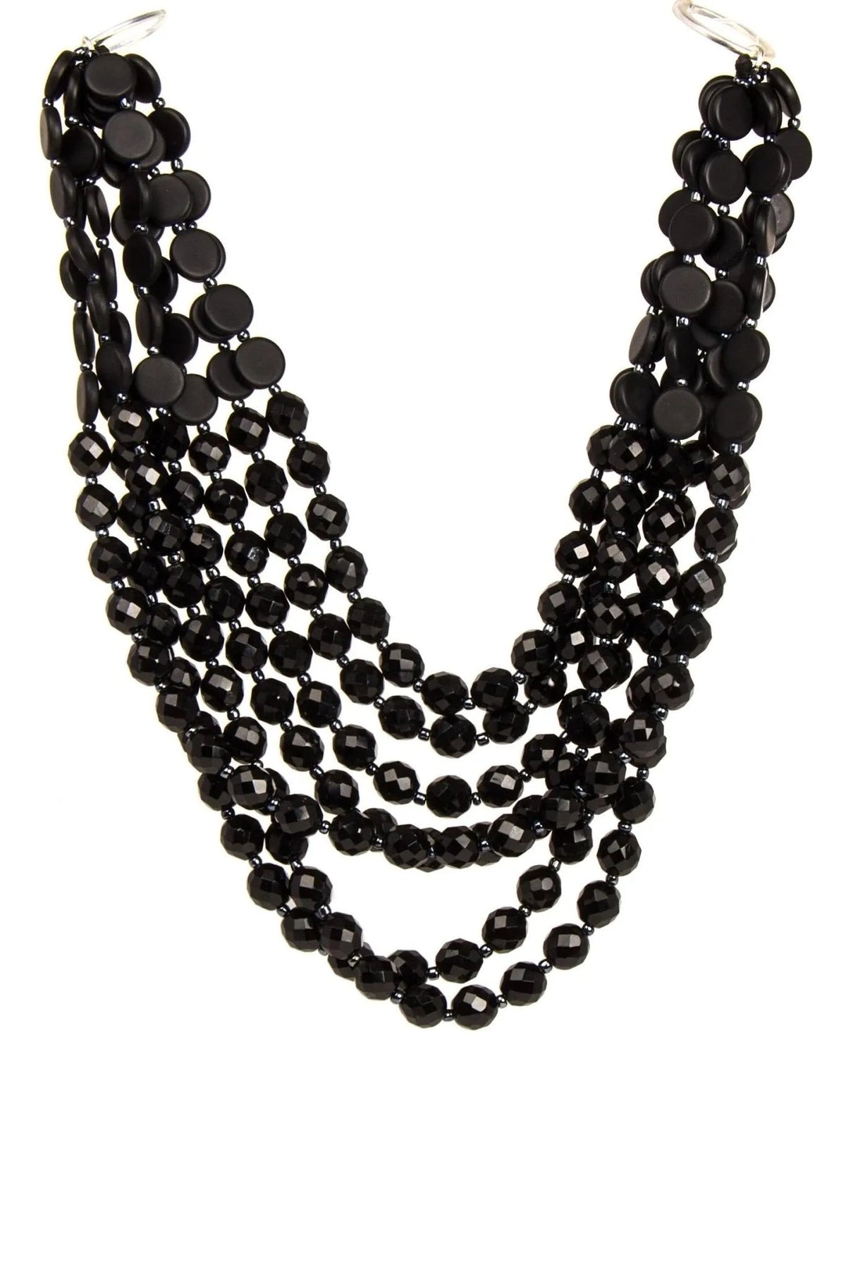 Beaded Multi Strand Chunky Necklace - Black