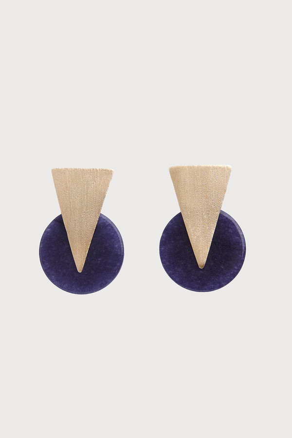 Triangle Disc Duet Earrings Dark Blue