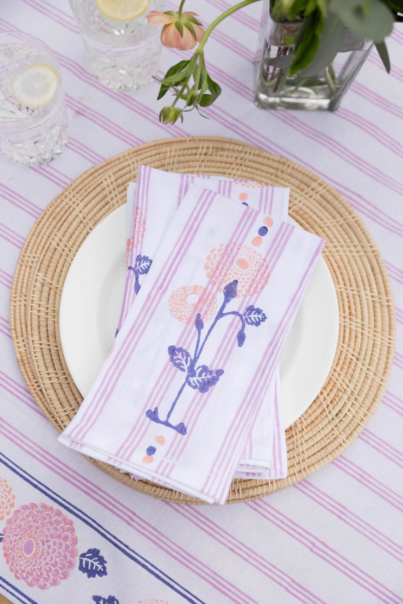 Organic Napkins (set of 4) - Marigold Stripe - Lilac - The Mended Company