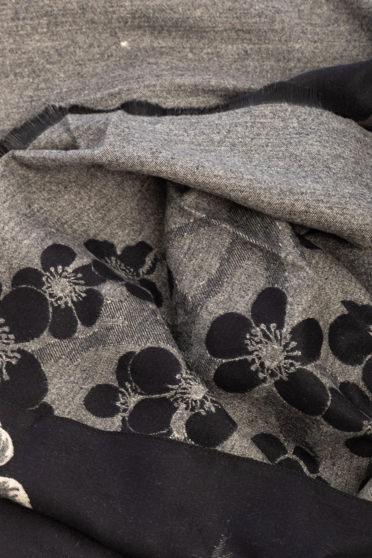 Two Color Floral Reversible Scarf - Black