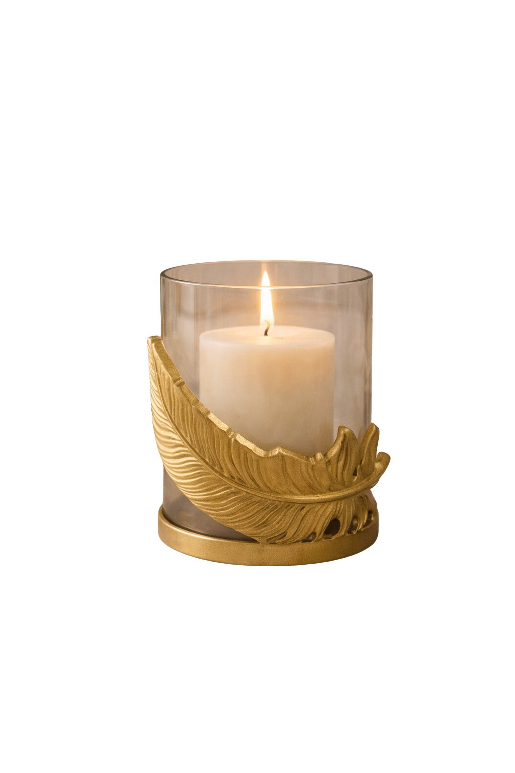 Raíz Studio Fleather Glow Candle Holder – Hand-Cast Gold Metal & Glass Votive Holder