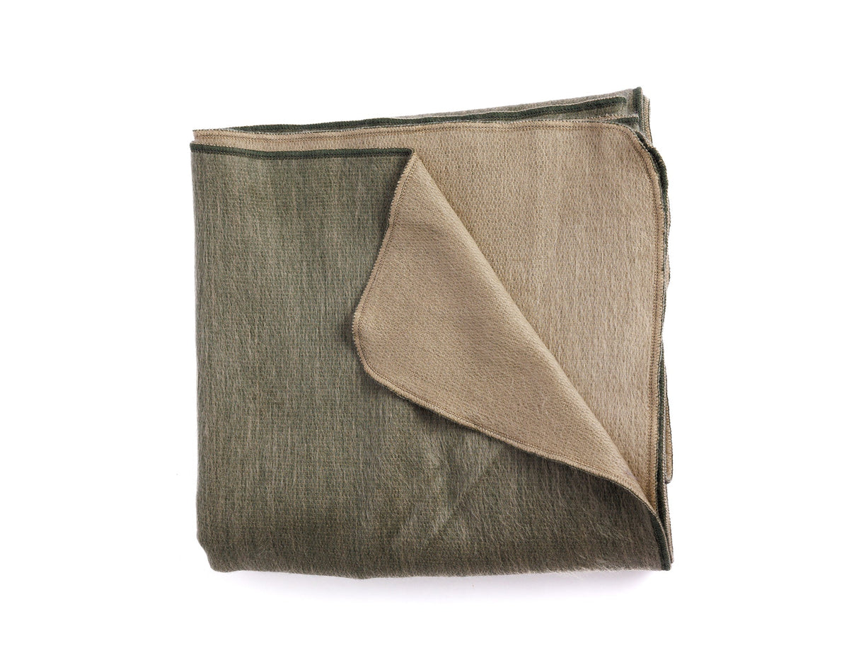 olive and taupe reversible throw blanket folded