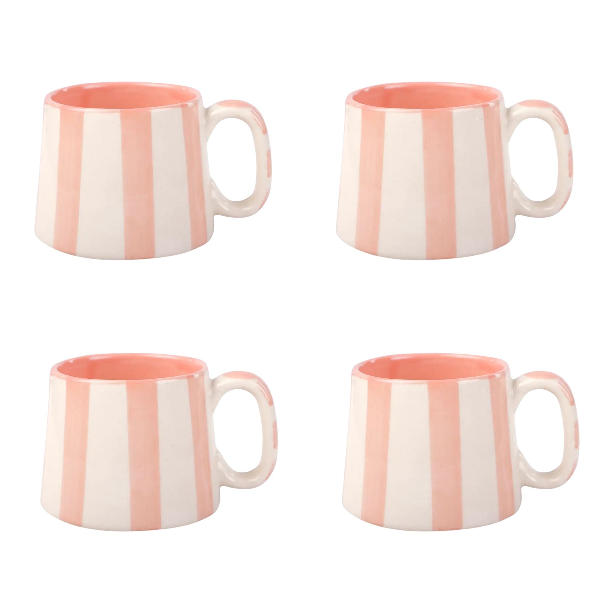 Ceramic Pink Stripe  Coffee cup- 220ml - 3.5 x 2.5 Inches (Set of 4)
