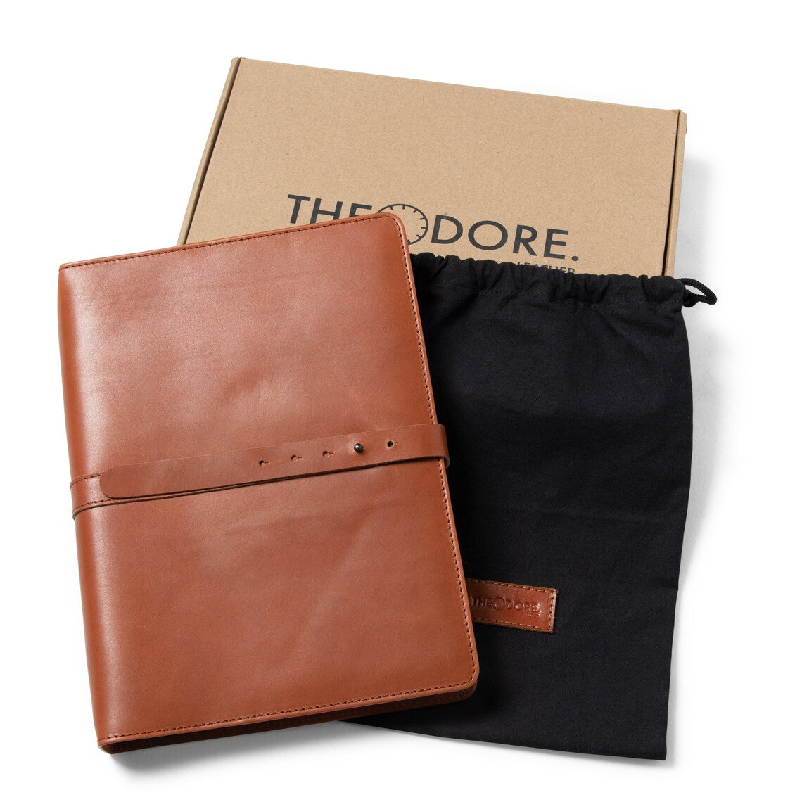 Cognac Brown Leather Binder with strap and slots