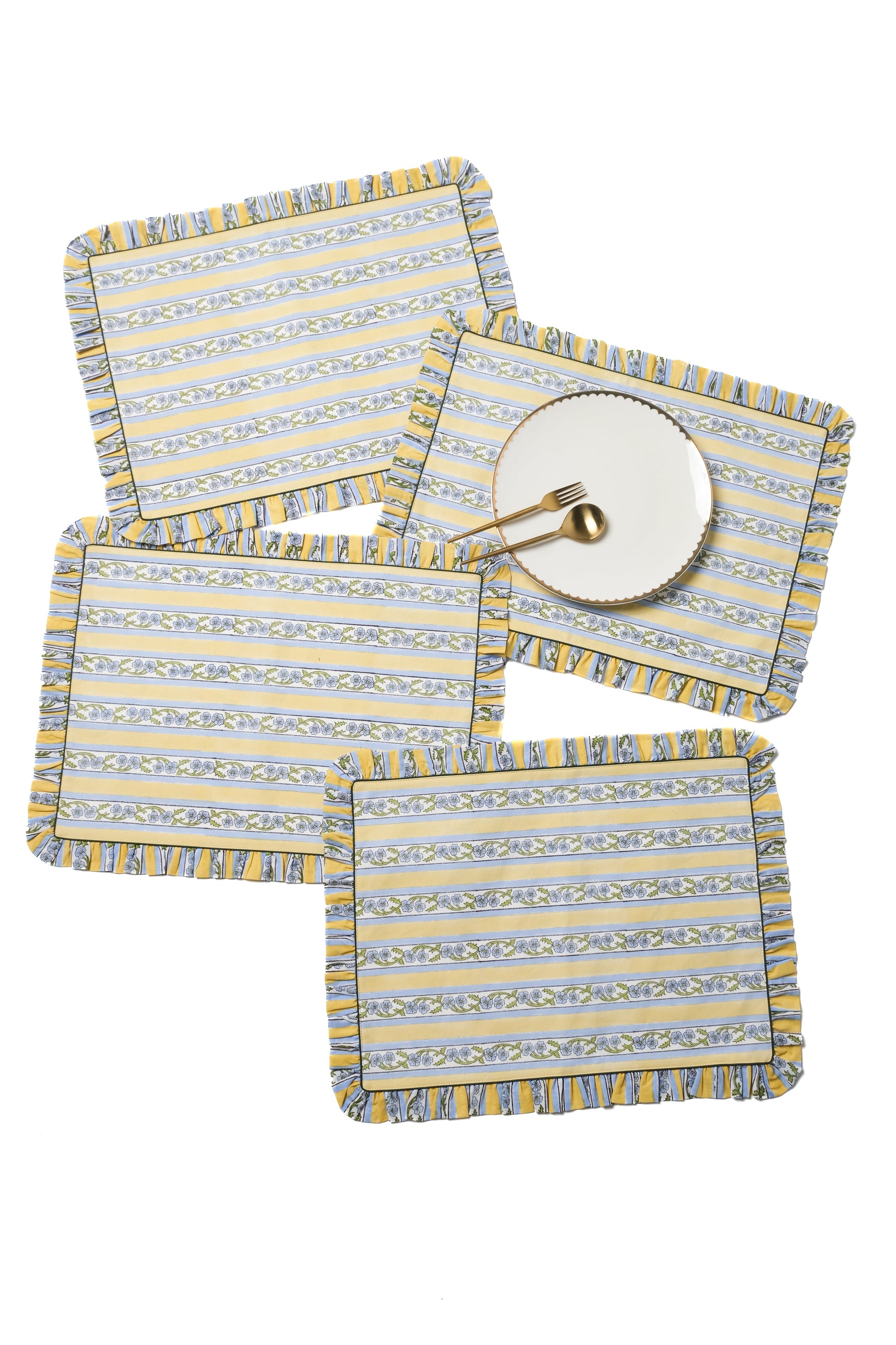 Set of butter yellow Provence blockprint placemats