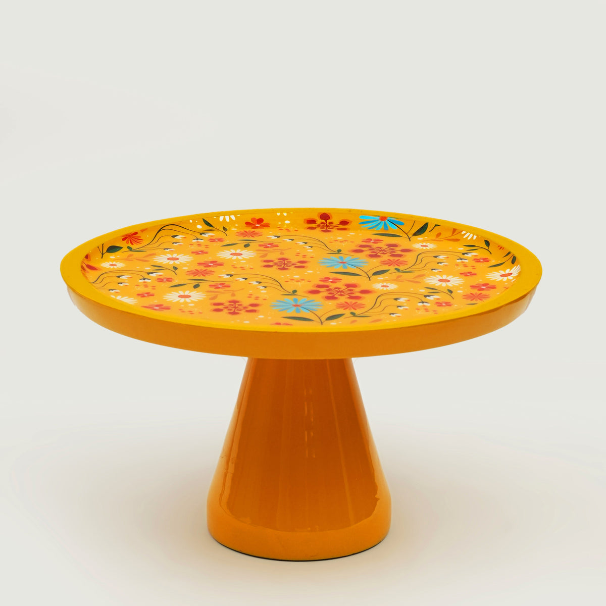 Handcrafted Sunburst Bloom Wooden Cake Stand