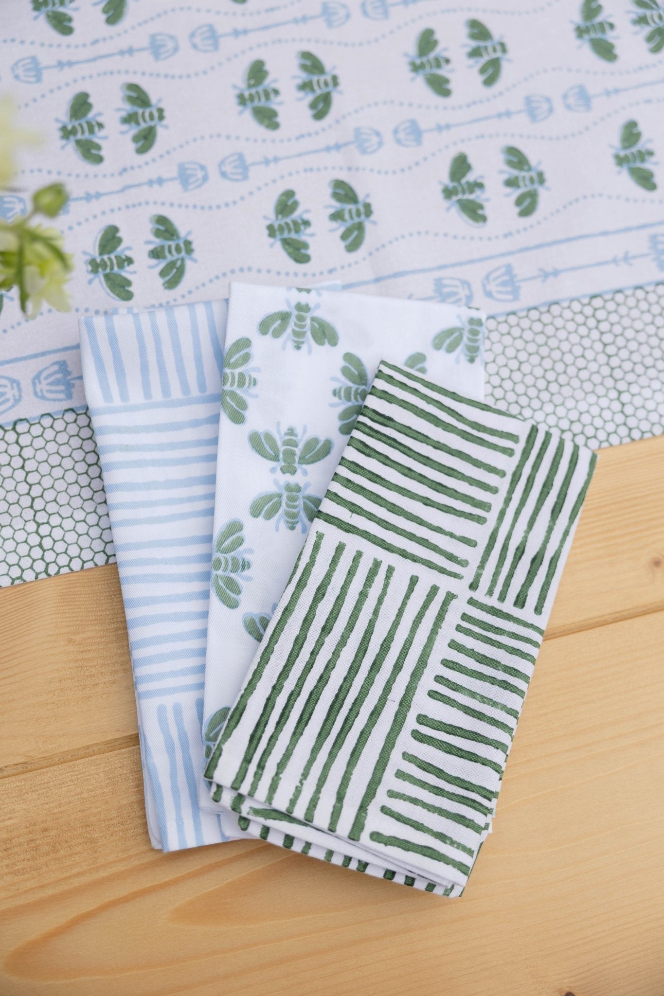 Organic Napkins (set of 4) - Honeybee - Uniform Blue & Sage - The Mended Company