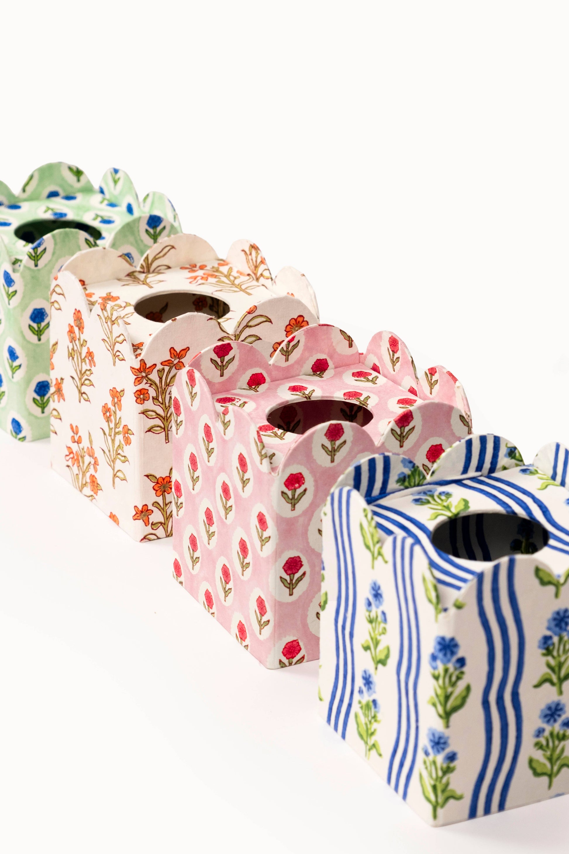 Block Print Tissue Box Cover- Tea Rose (Collapsible)