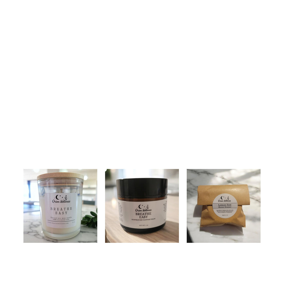 Breathe Easy Shower Ritual bundle by Orion Wellness on white