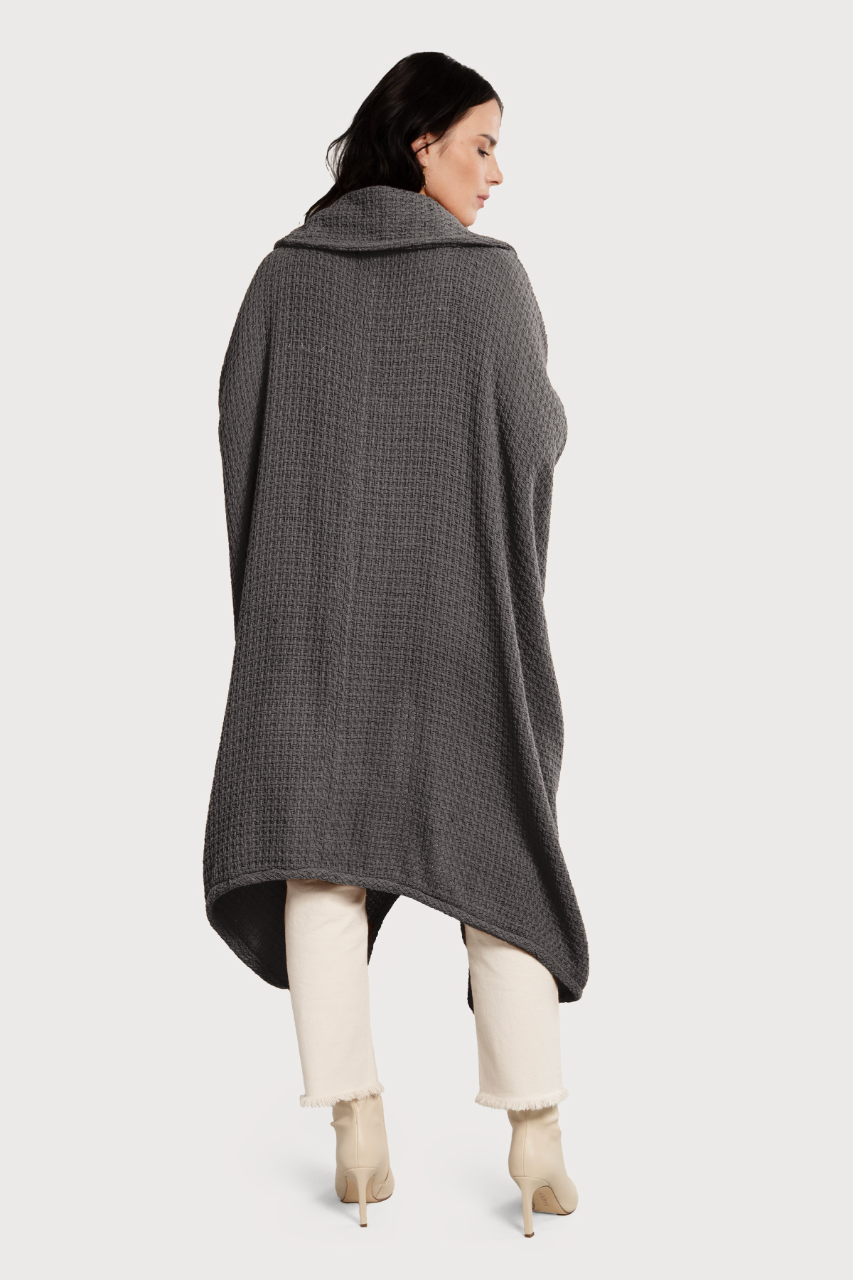 Comfy Oversized Waffle Knit Collared Jacket - Dark Gray