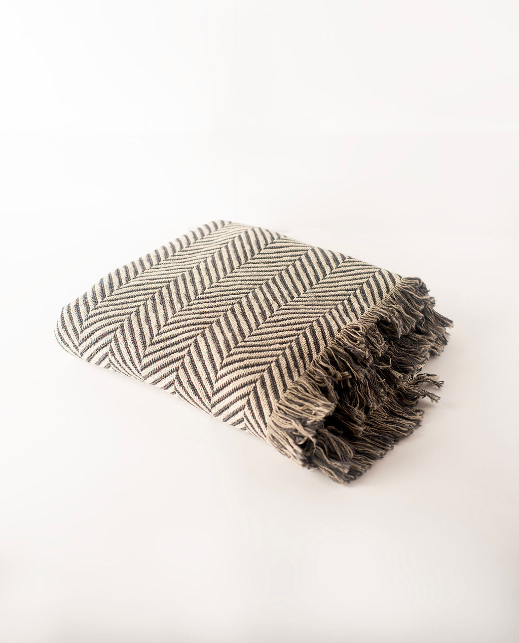 Folded Henry Stone neutral herringbone reversible jacquard woven throw blanket