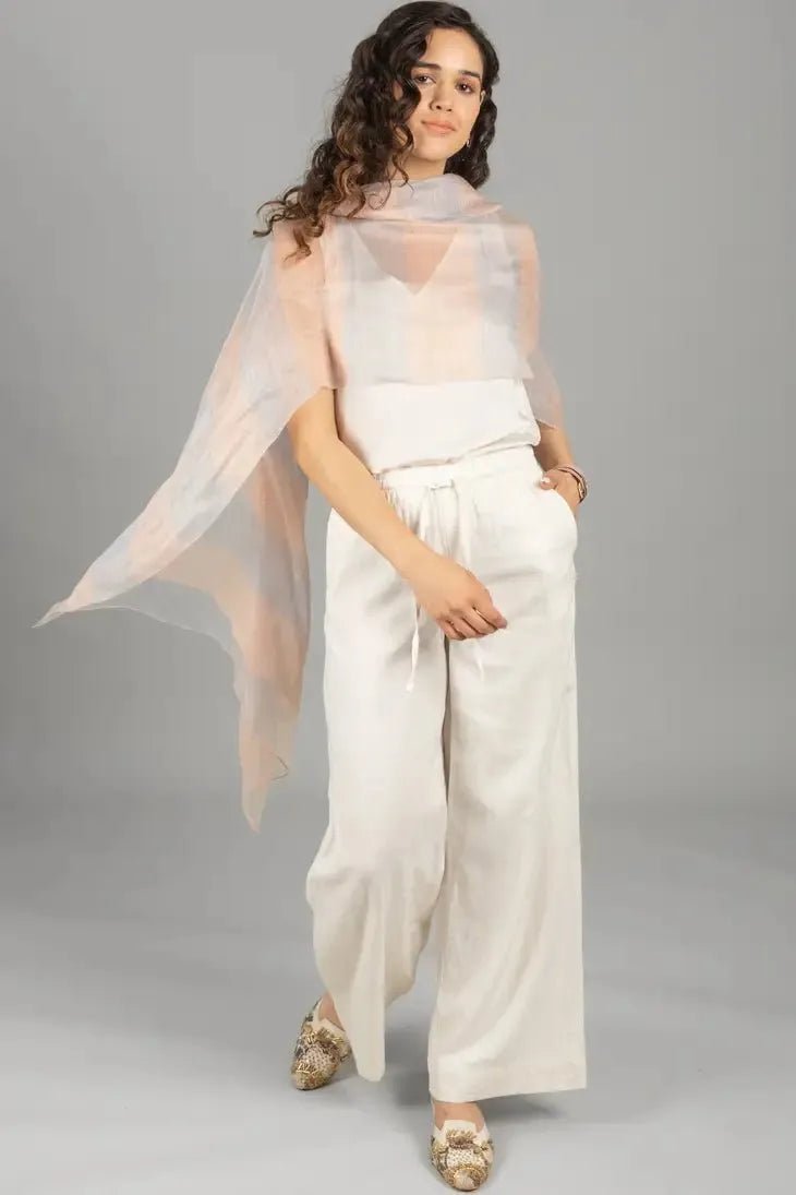 Silk Wool Shimmering Striped Scarf - Peach Puff