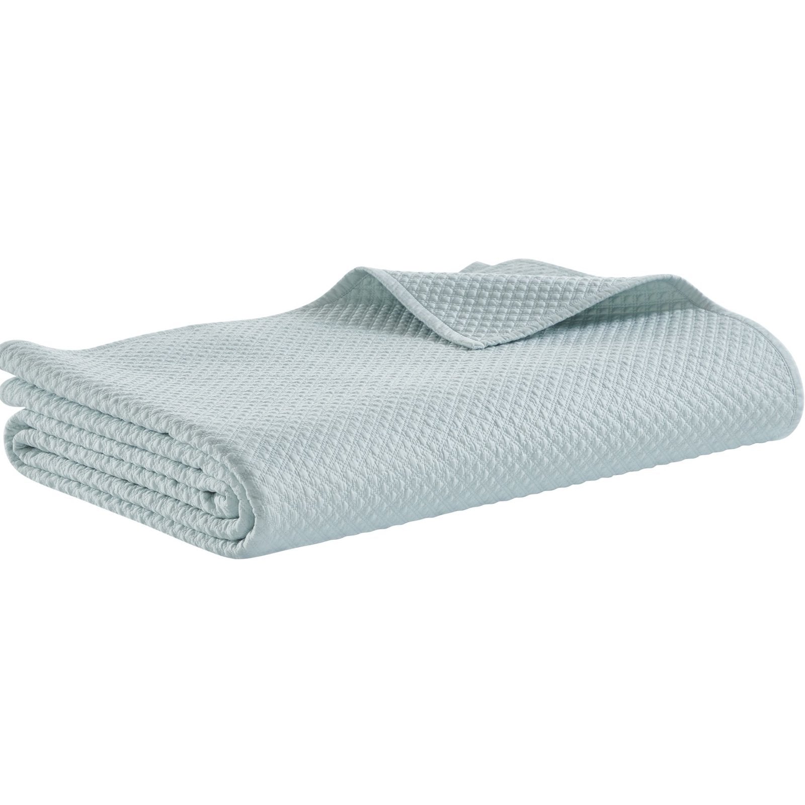 CL-252-9496_6|Perfectly folded refreshing mint green quilted coverlet, showcasing its elegant texture and versatile soft bedding appeal.