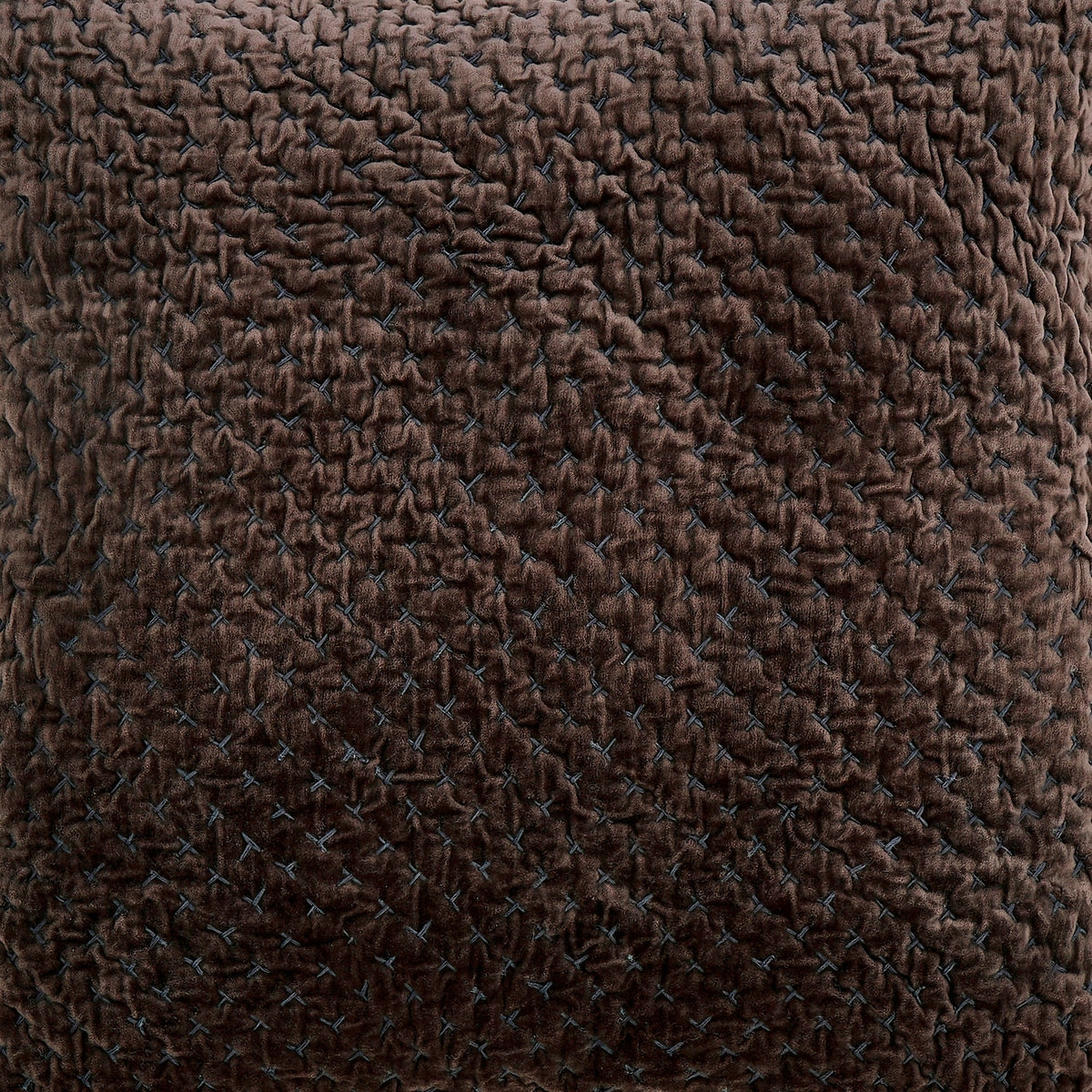 QT-329-11096_4|Rich chocolate brown velvet quilt featuring a textured 'x' stitch pattern, adding a luxurious and cozy feel to any bedroom.