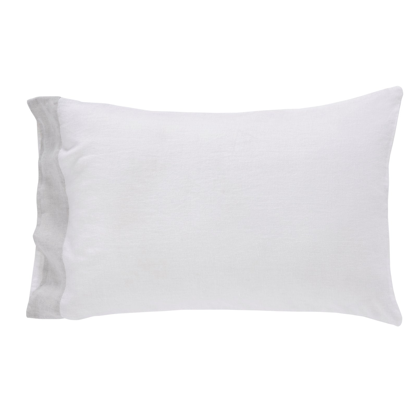 ASP-518-2032_1|Stylish white 100% linen pillow sham with a modern light grey flange, perfect for serene and cozy bedrooms.