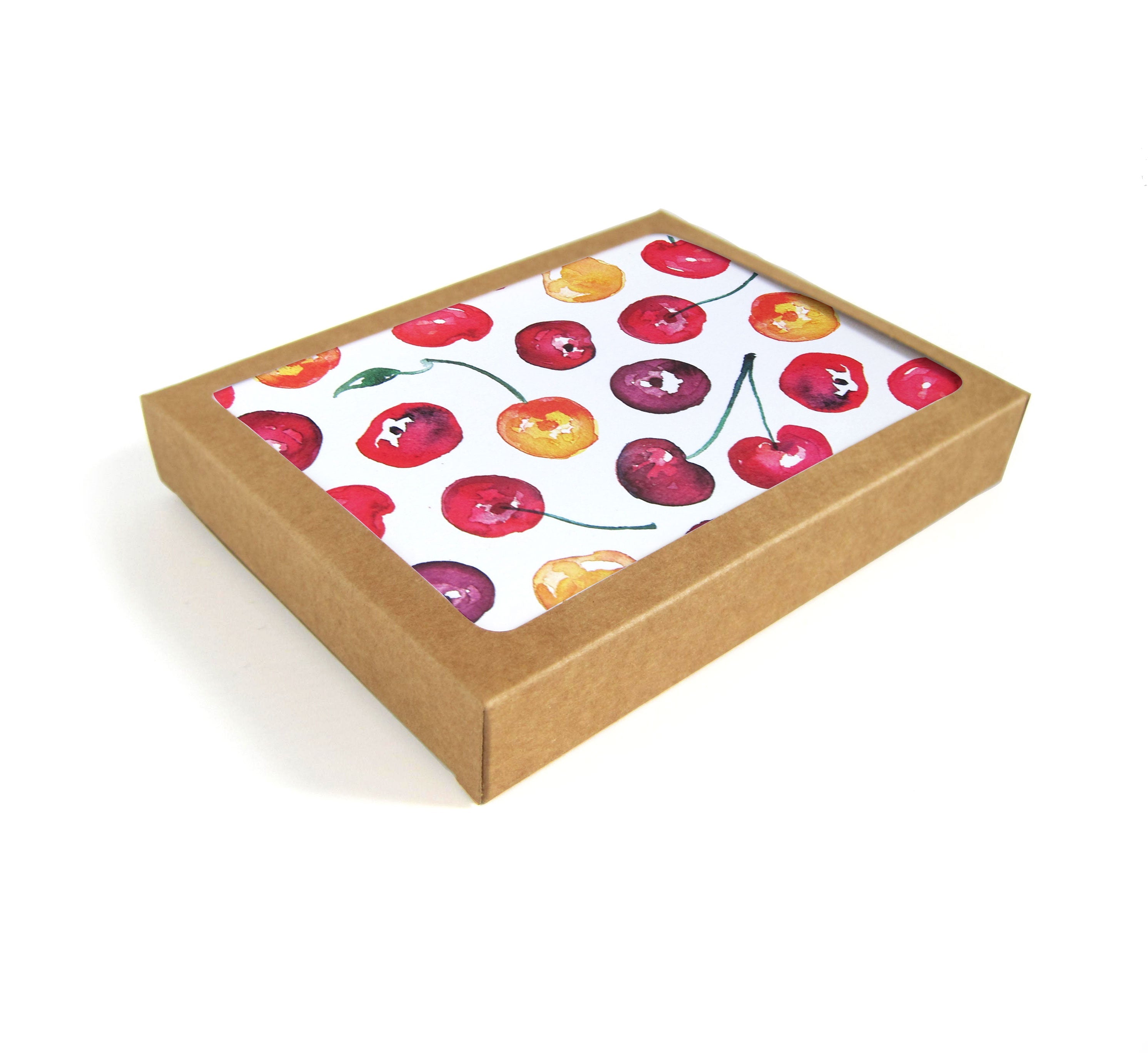 Packaged set of 8 cherries watercolor cards