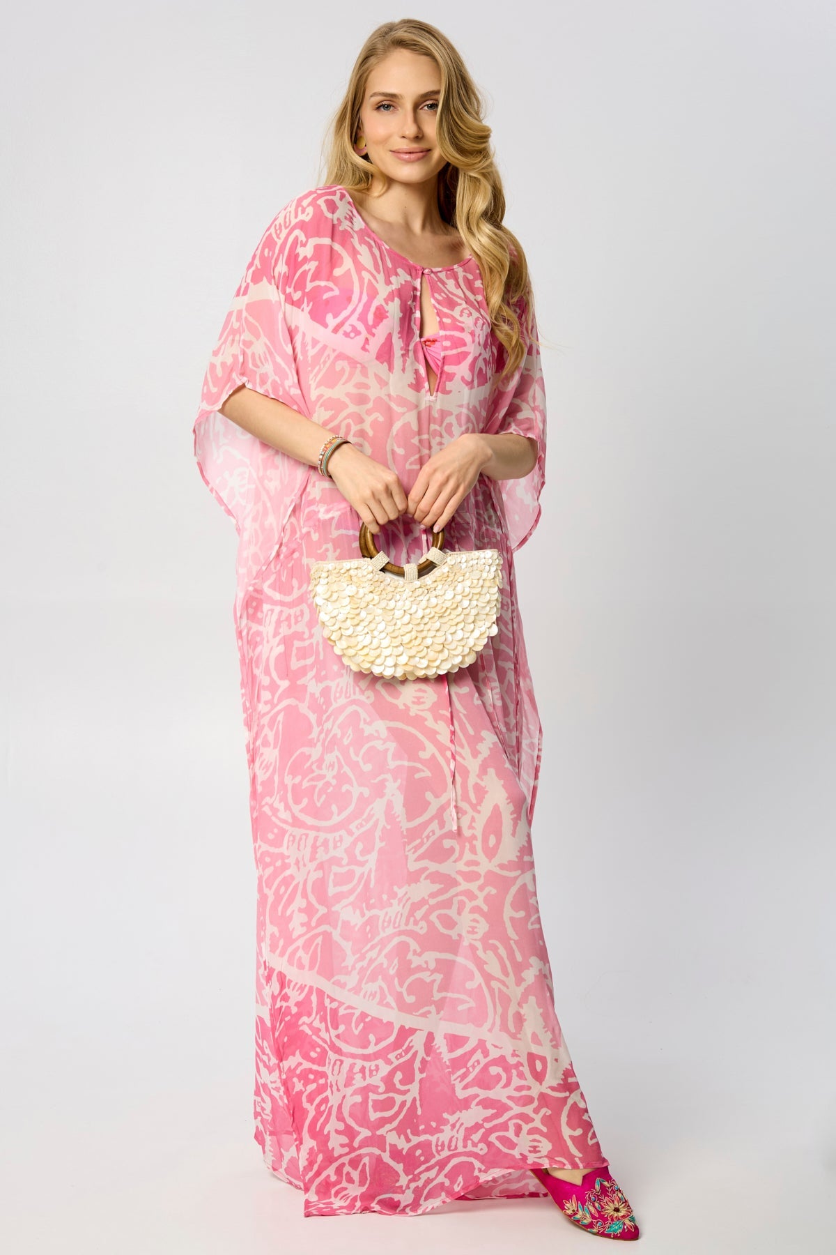 Floral Kaftan Tie Waist Monochrome - Purple
