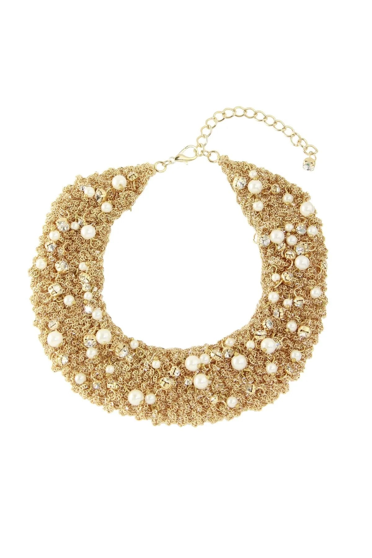 Gold Crochet Necklace with Pearls - Gold