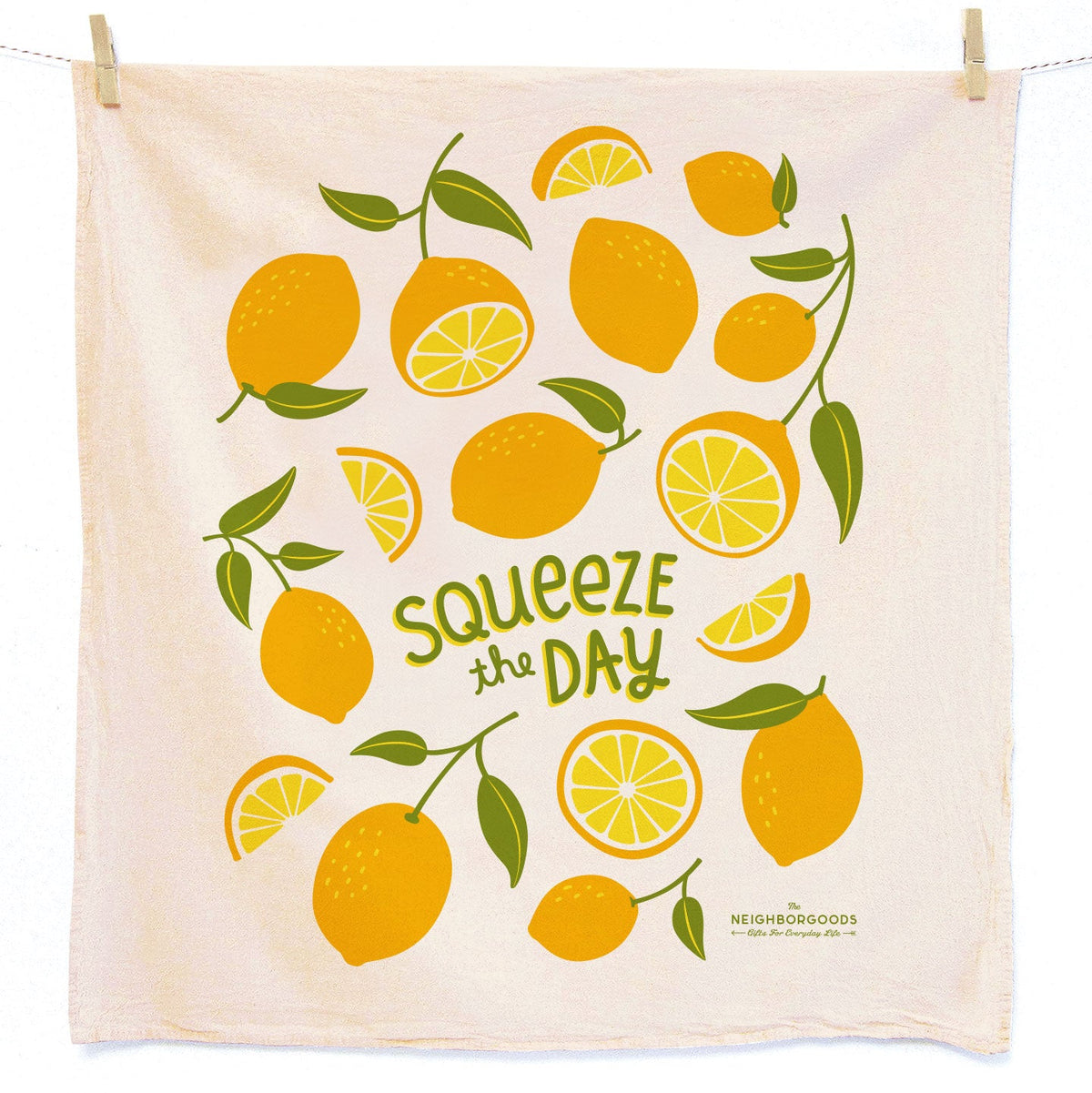 Reusable Swedish sponge cloth with lemon design, featuring the phrase "Squeeze the day"