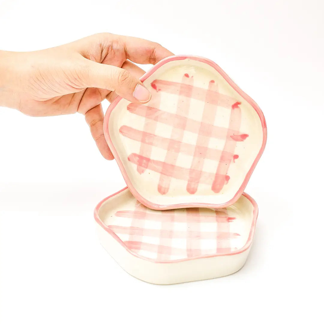 Coasters -Pink Check, 4.7 Inches (Set of 2)