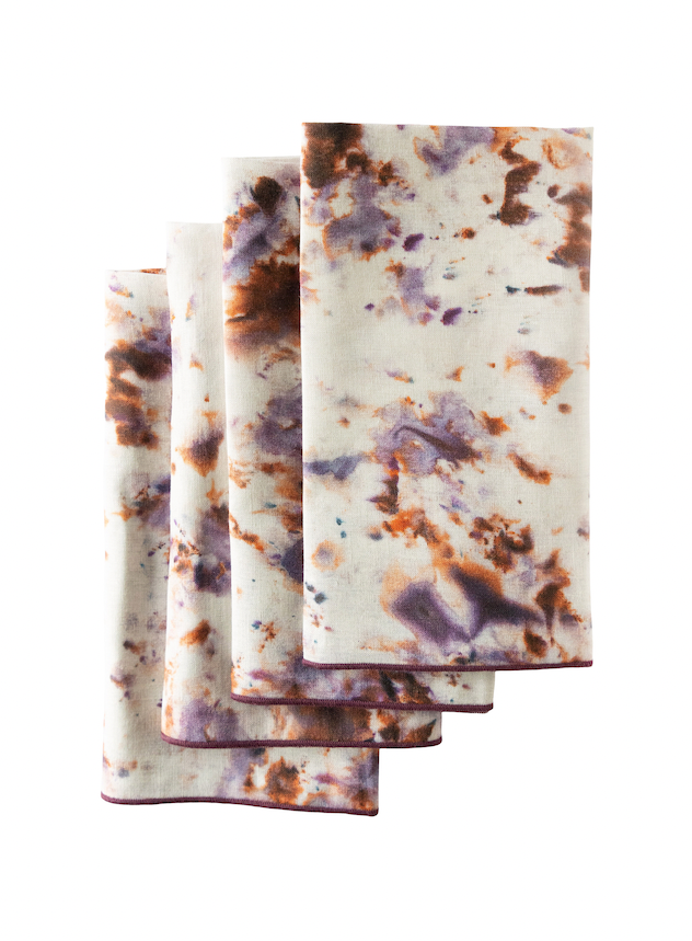 Rose Marble linen dinner napkin set of 4 with organic rose plum lavender and turquoise watercolor pattern - Goldie Home