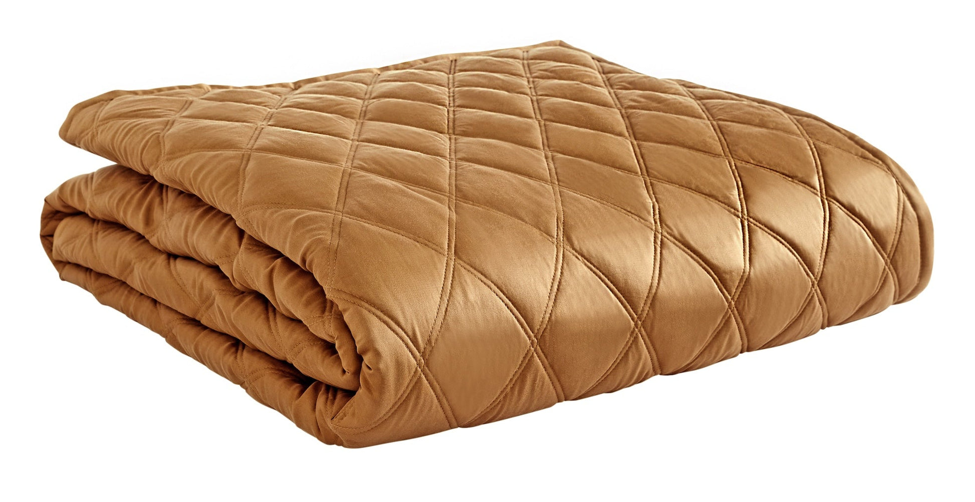 CL-260-11096_5|Folded gold diamond quilted coverlet, featuring a rich, luxurious texture and sophisticated geometric pattern.