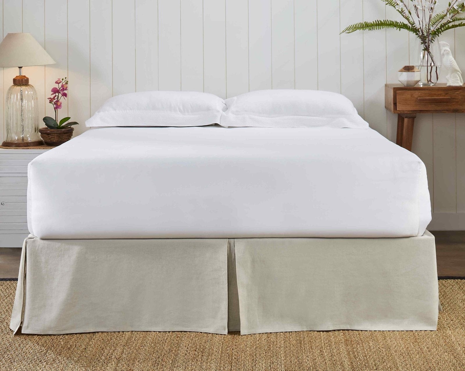 BS-102-7880_2|Elegant natural linen-blend pleated bed skirt in a soothing neutral color, offering a polished and tailored finish to the bedroom.