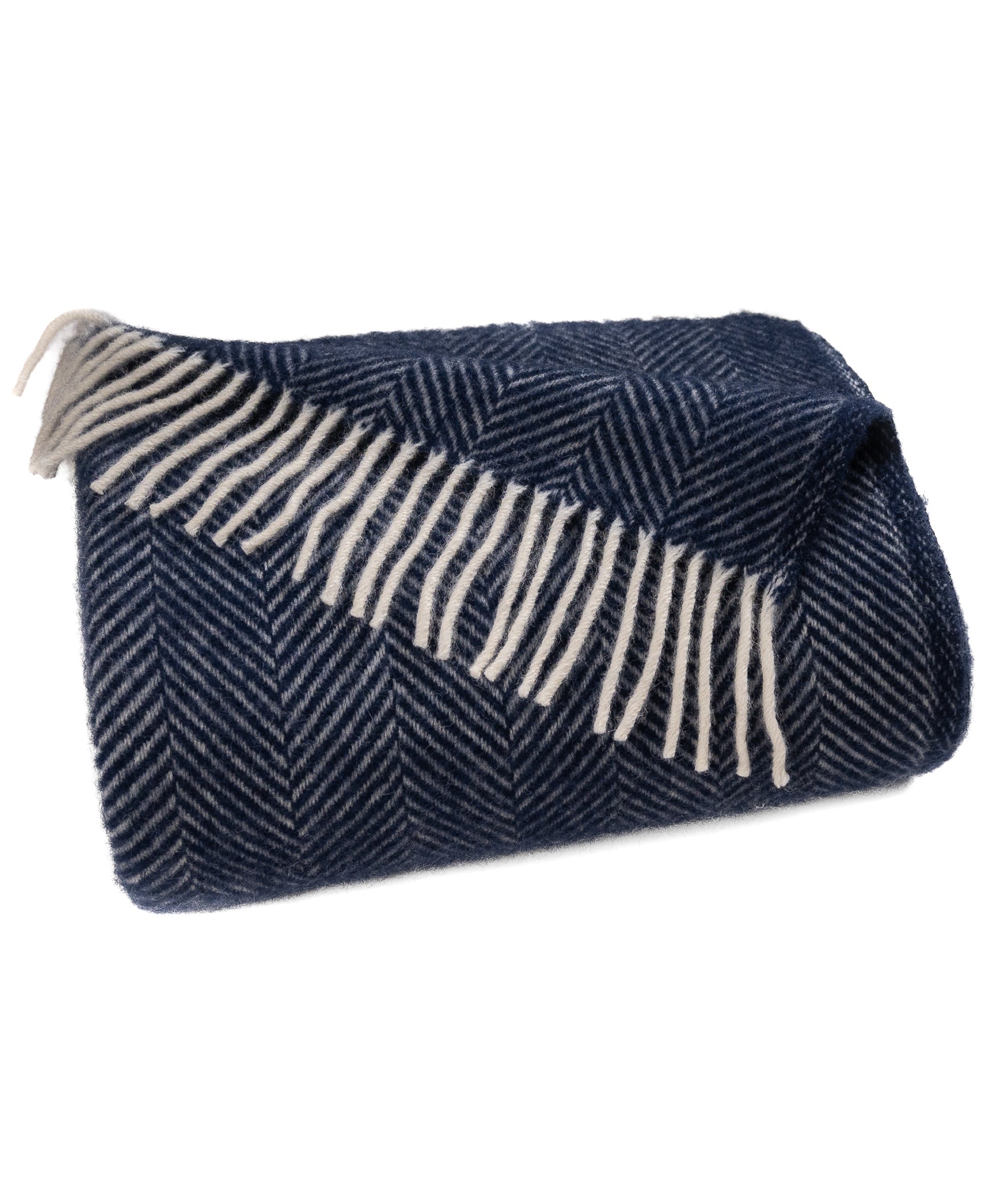 Highland Tweeds Herringbone Pure New Wool Throw ~ Navy/White ~-Throws and Blankets-[bar code]-Prince of Scots