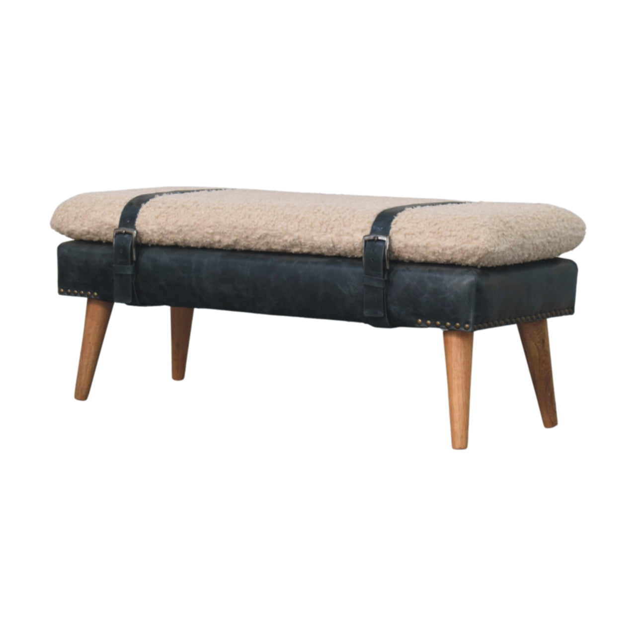 Boucle x Leather Upholstered Bench