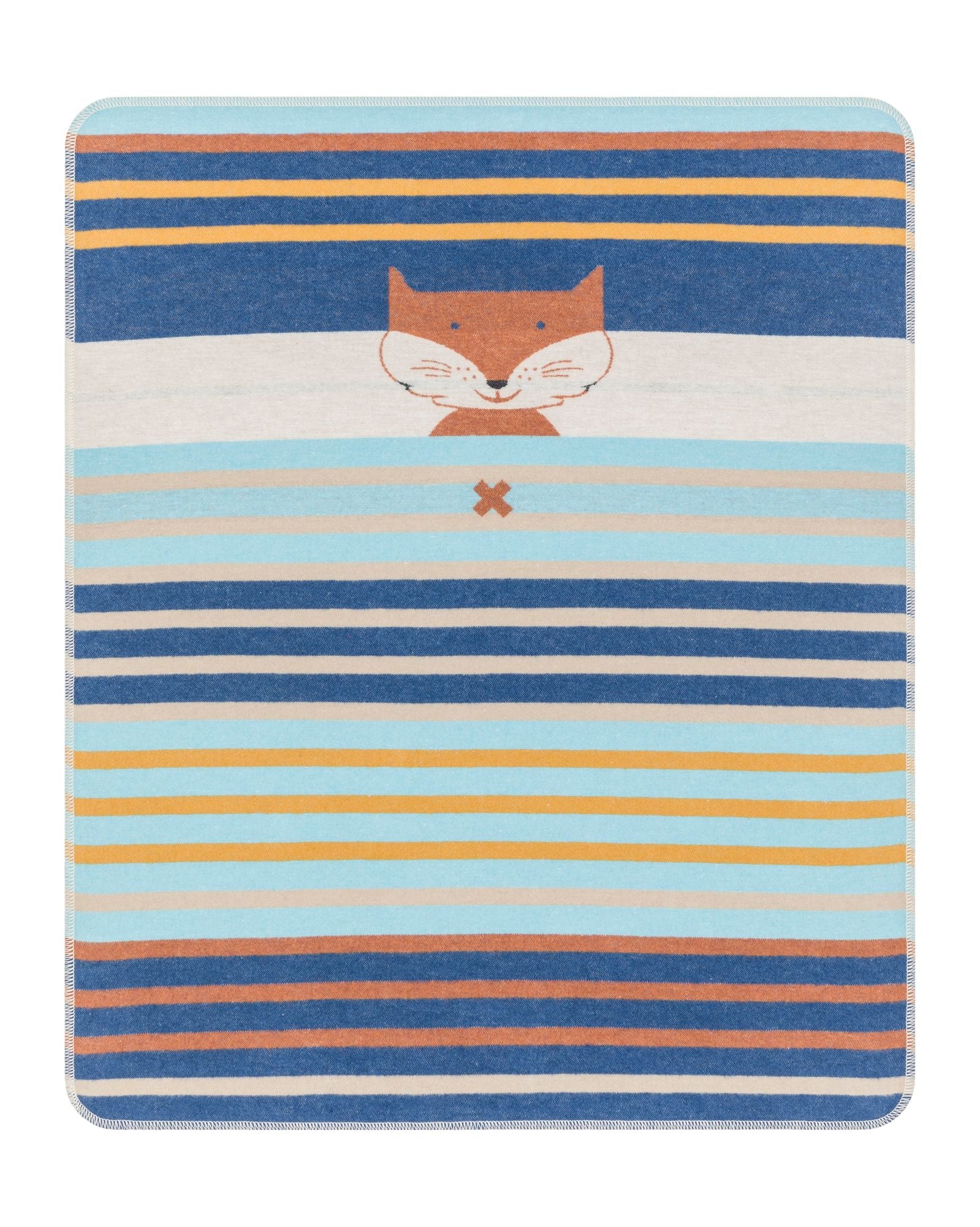 JUWEL baby blanket "fox/stripes" in navy . Blanket made by David Fussenegger , a family-run mill in Austria.