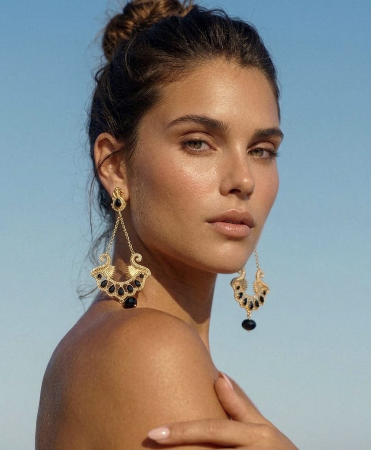 Pharaoh Lotus Royale Onyx Earrings - Pre Order
