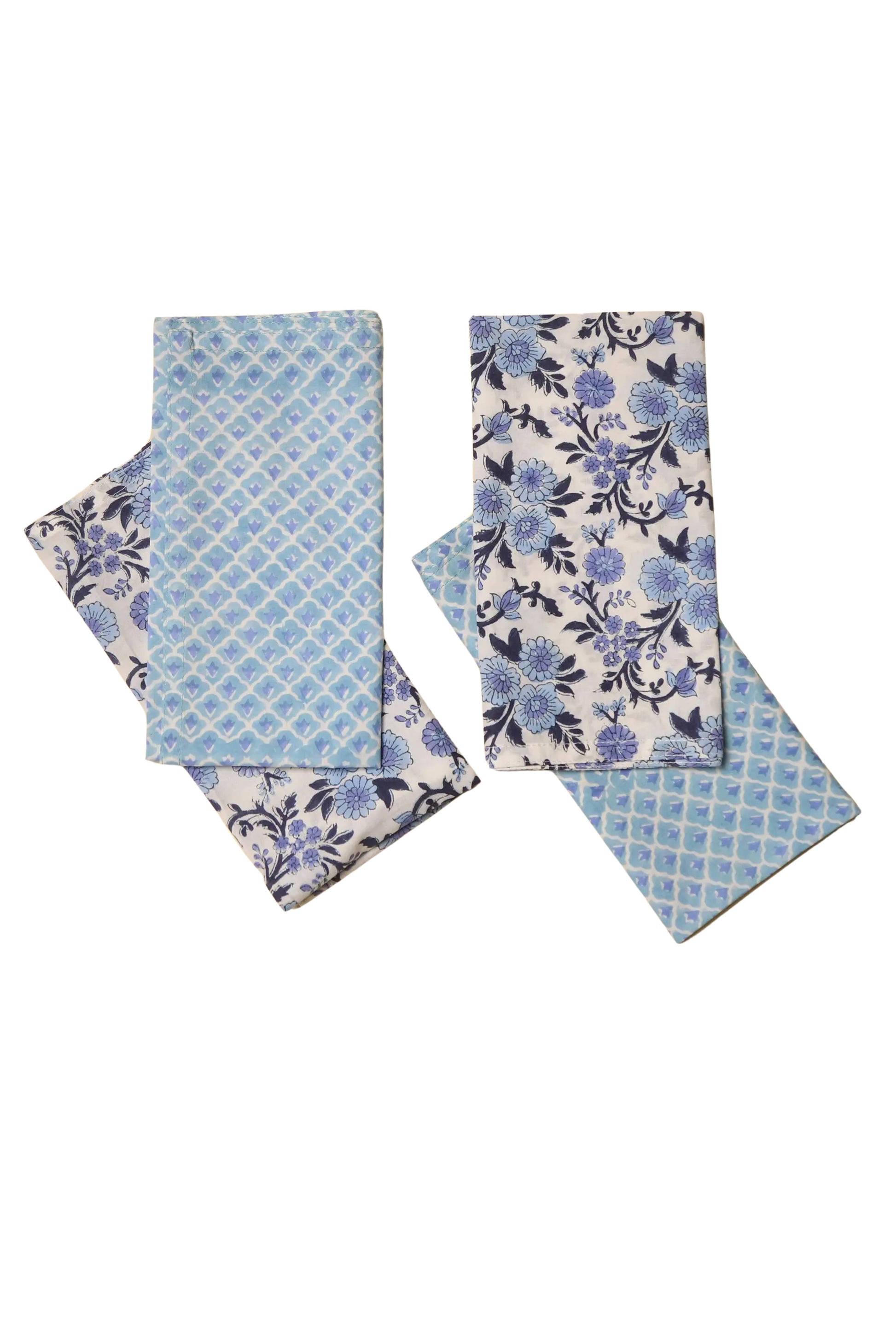 NEEL BLUE BLOCK PRINTED TABLE NAPKINS (SET OF 4)