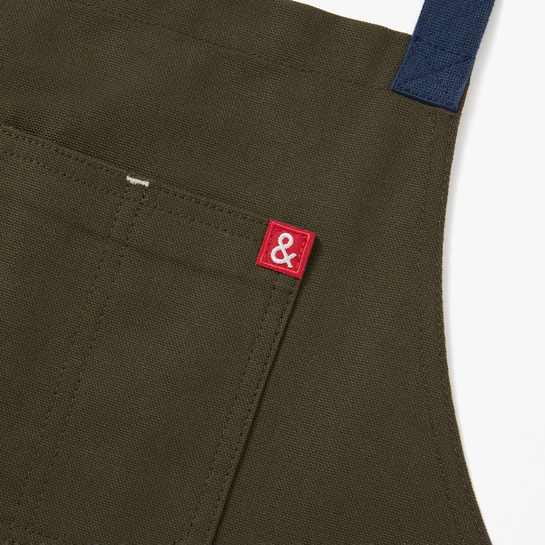 The All Day Crossback Apron - Olive Green Navy Straps