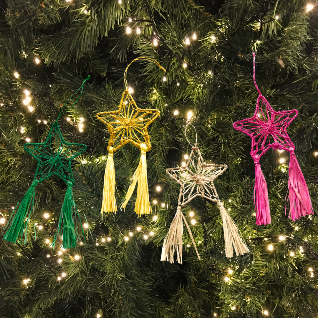 Abaca Parol Star Ornaments, Set of 4