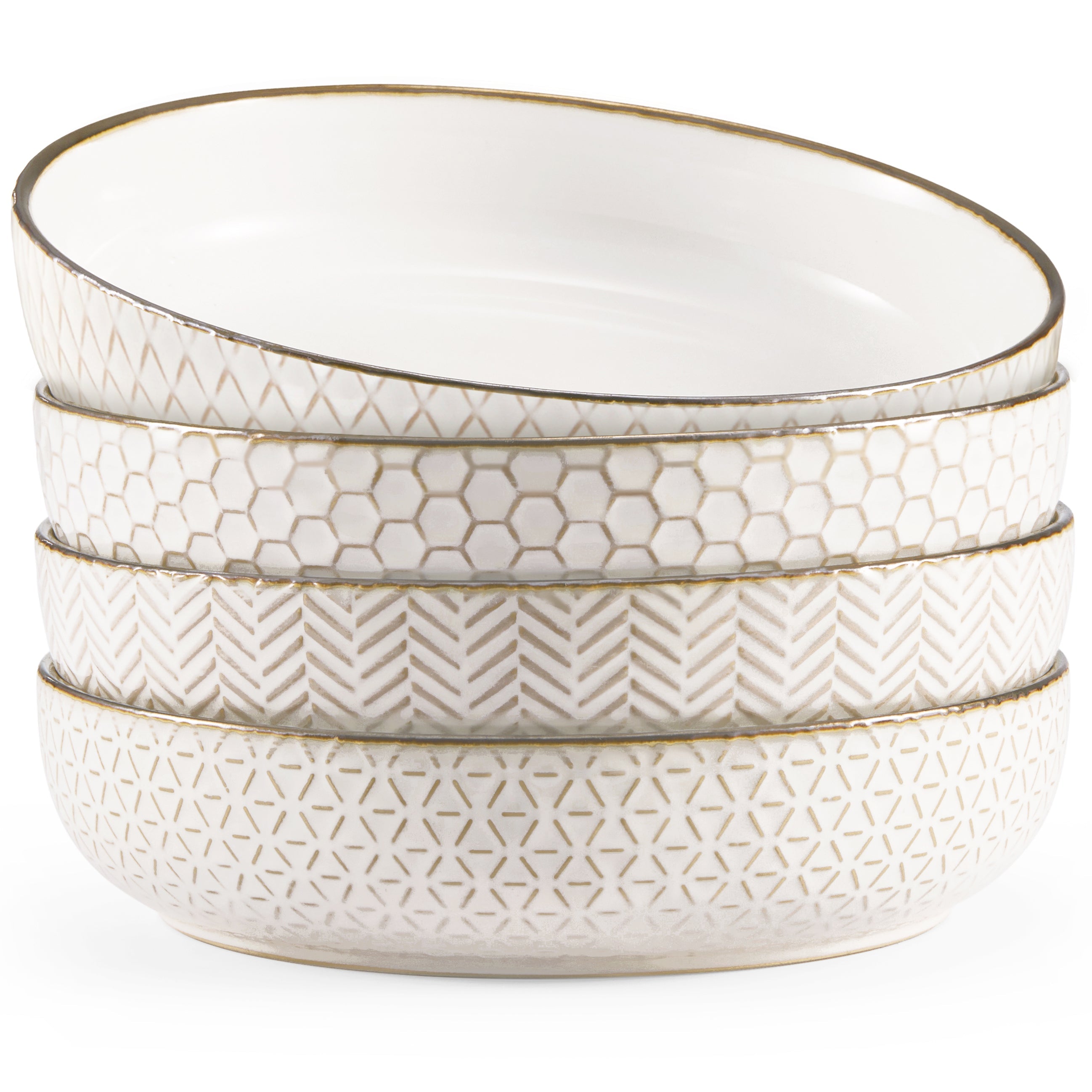 Ceramic Pasta Bowls, 40 oz, Set of 4, Cream/Copper, Narbonne Collection